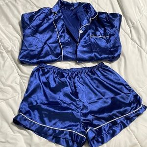 Blue silk pajama set